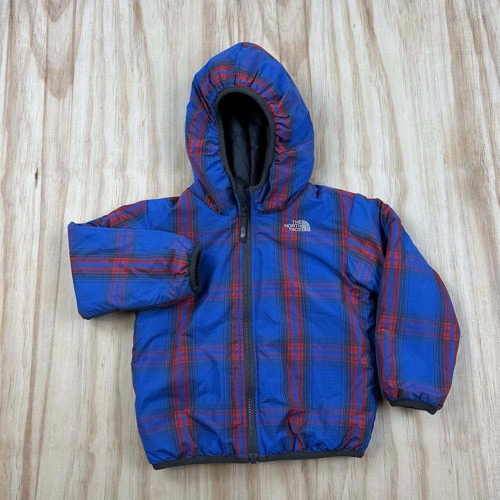 The North Face Kids 4T Reversible Hooded Puffer Jacket Red Blue Gray